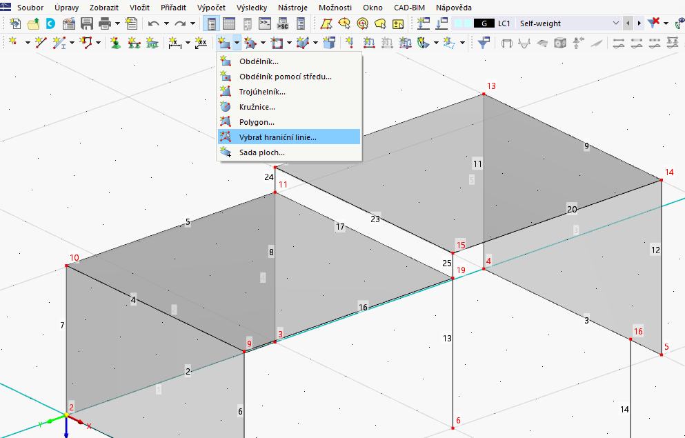 Seznam tvarů ploch pomocí tlačítka "Vybrat hranici"
