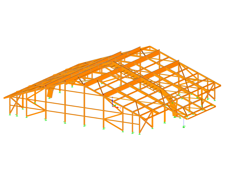 Model dřevěné konstrukce zastřešení dvou tenisových kurtů