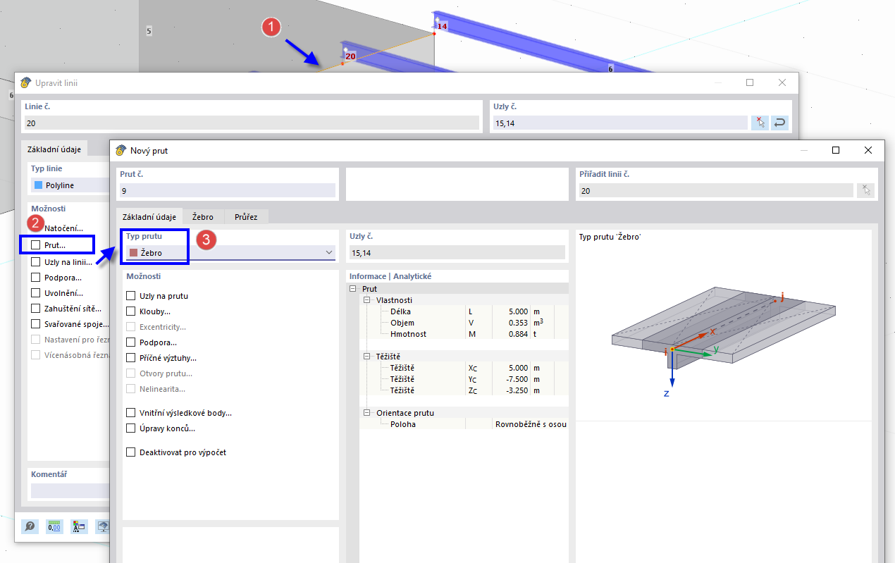 Výběr typu prutu ' Žebro '