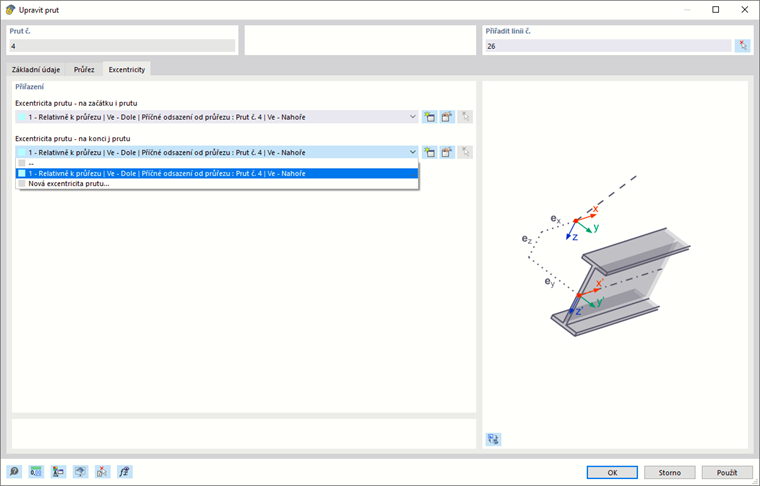 Excentricity prutu na obou koncích prutu