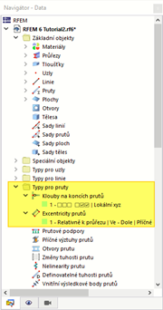 Položky "Typy pro pruty" v navigátoru