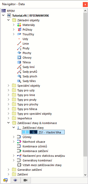 V navigátoru "ZS 1 - Vlastní tíha"