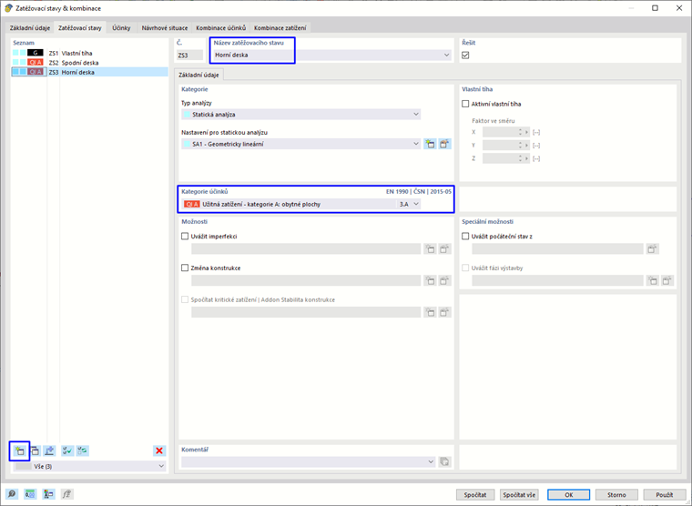 ZS3: Užitné zatížení na horní desce