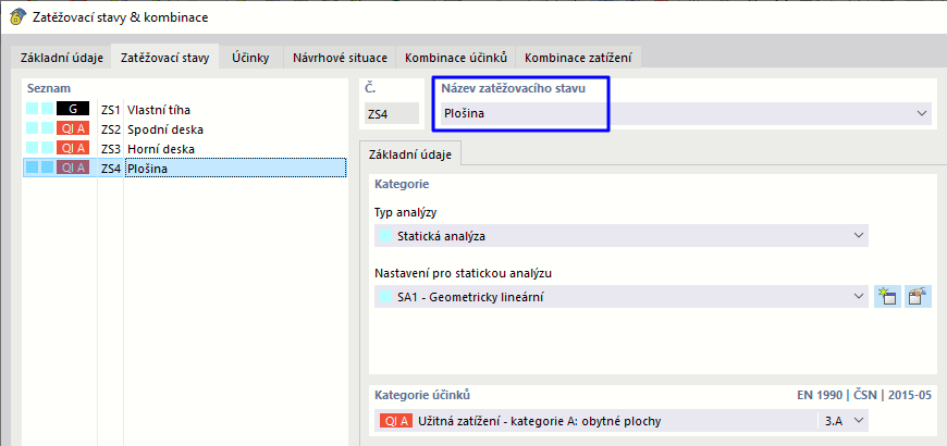ZS4: Užitné zatížení na plošinu