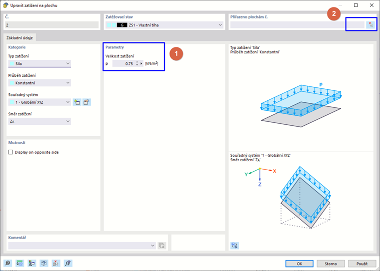 Dialog „Nové zatížení na plochu“