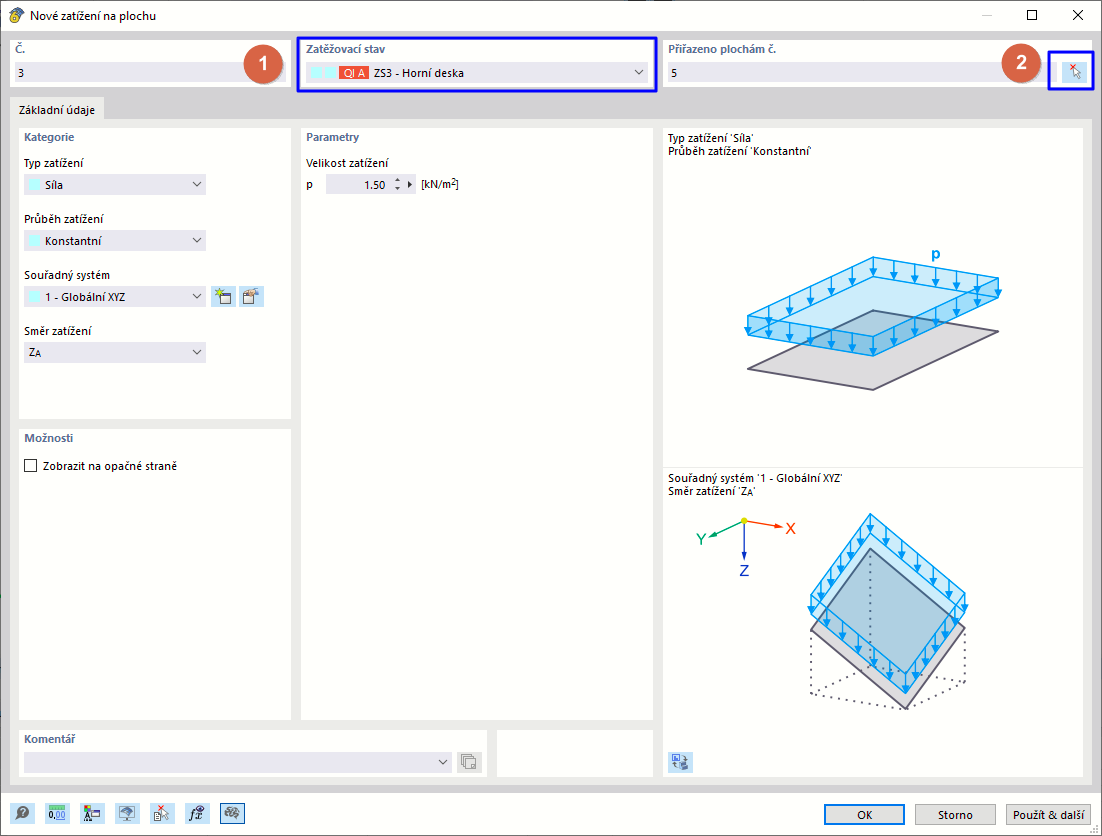 Definice užitného zatížení horní desky