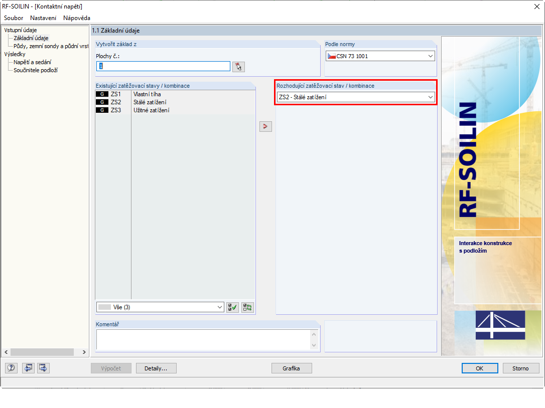 Rozhodující zatížení pro RF-SOILIN.