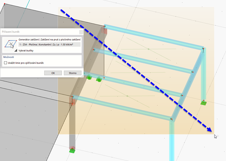 Výběr buněk v rovině zatížení