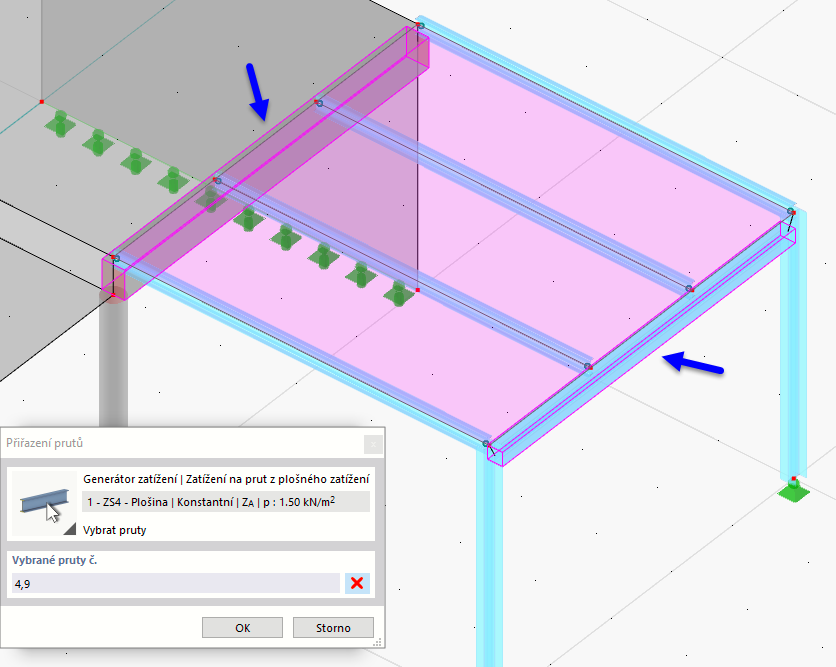 Výběr průvlaku a nosníku rámu