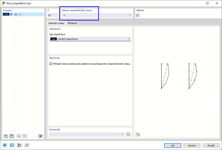 Dialog „Nový imperfekční stav“