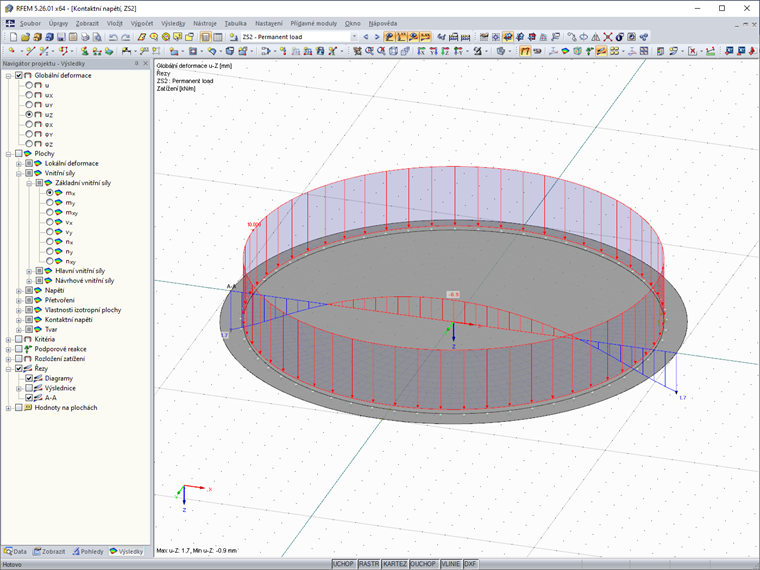 FAQ 005030 | Při řešení základové desky pod kruhovou nádrž se mi nezobrazuje kontaktní napětí uprostřed plochy. Čím to může být?