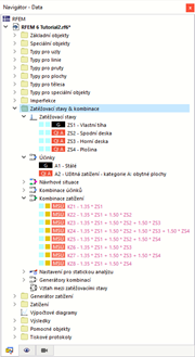 Zatěžovací stavy a kombinace v navigátoru