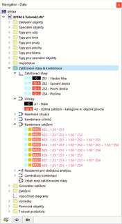 Zatěžovací stavy a kombinace v navigátoru