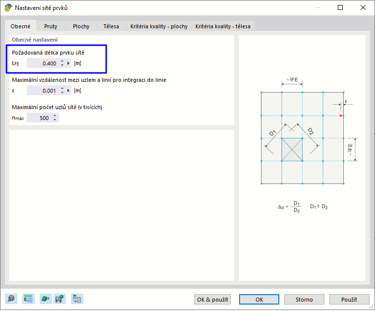 Úprava požadované délky konečných prvků
