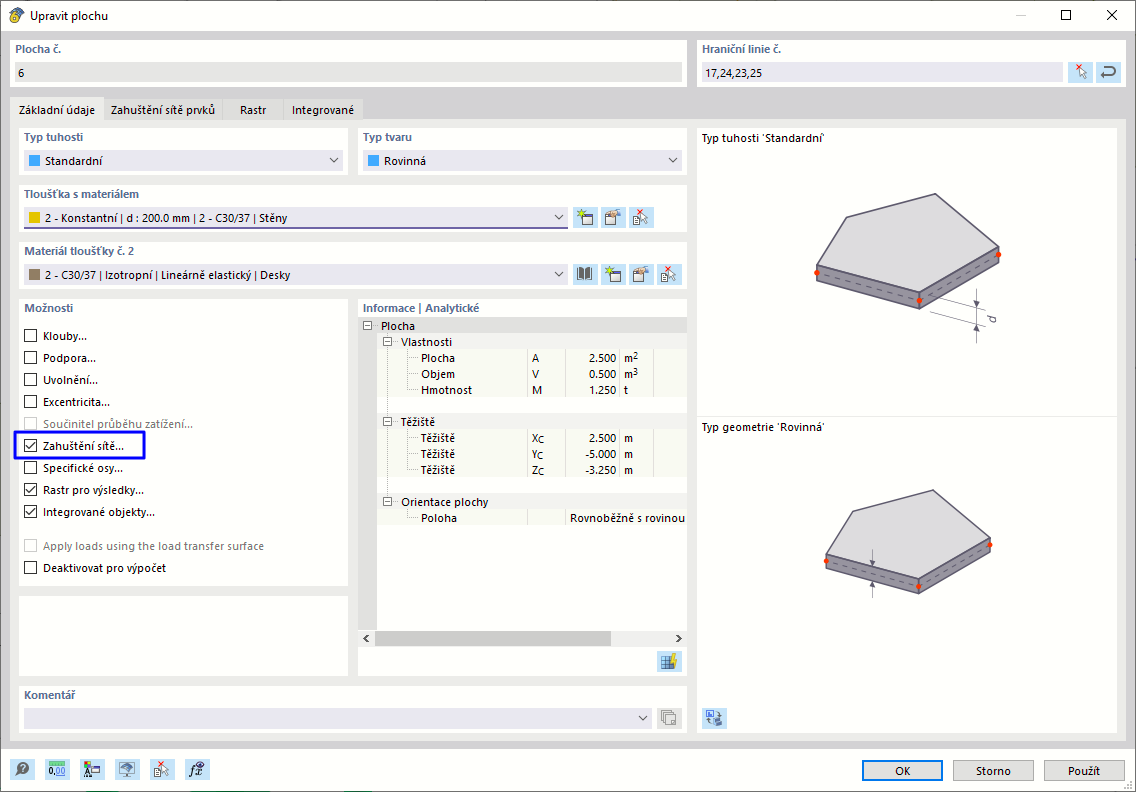 Aktivace "Zahuštění sítě" pro plochu
