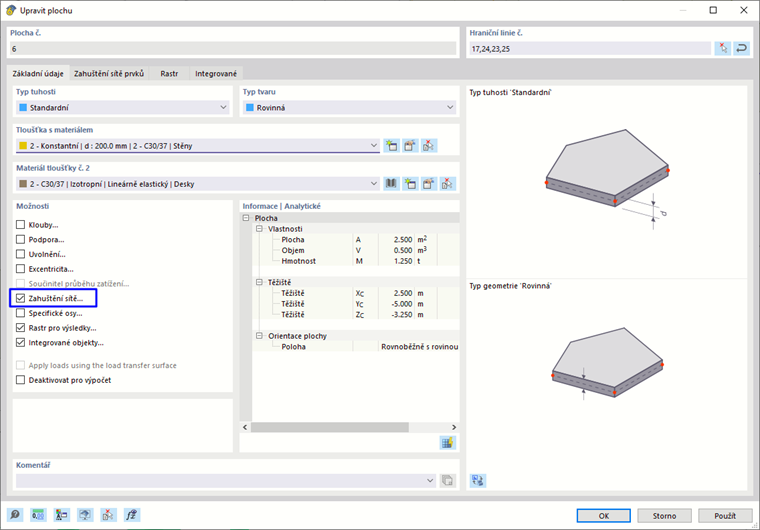 Aktivace "Zahuštění sítě" pro plochu