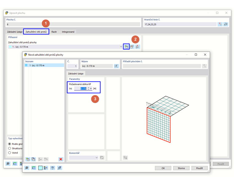 Definice „požadované délky prvku“ pro zahuštění