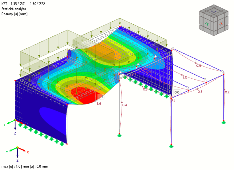 Deformace od vlastní tíhy a užitného zatížení na dolní desku (KZ2)