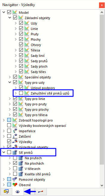 Vypnutí zahuštění sítě uzlů a sítě sítí v "Navigátoru - Zobrazit"