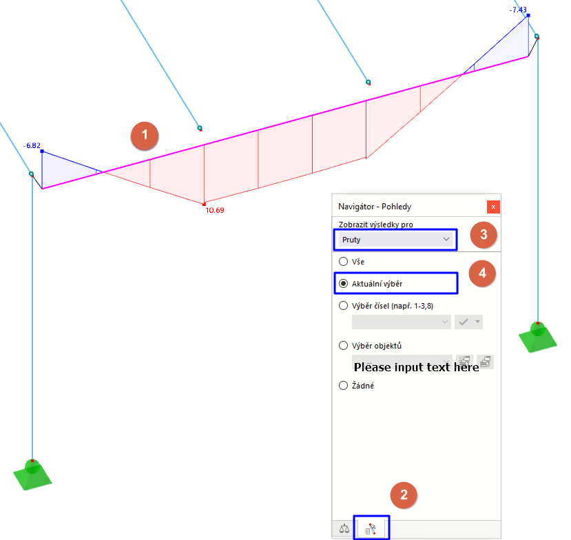 Použití aktuálního výběru pro zobrazení momentů nosníku rámu