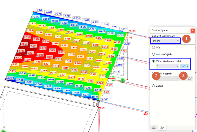 Výběr výsledků ploch podle čísla
