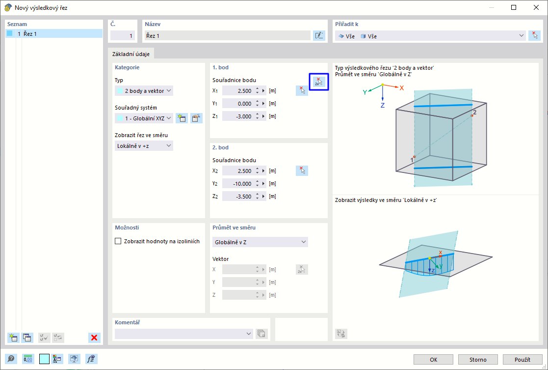 Dialog ' Nová sekce výsledků '