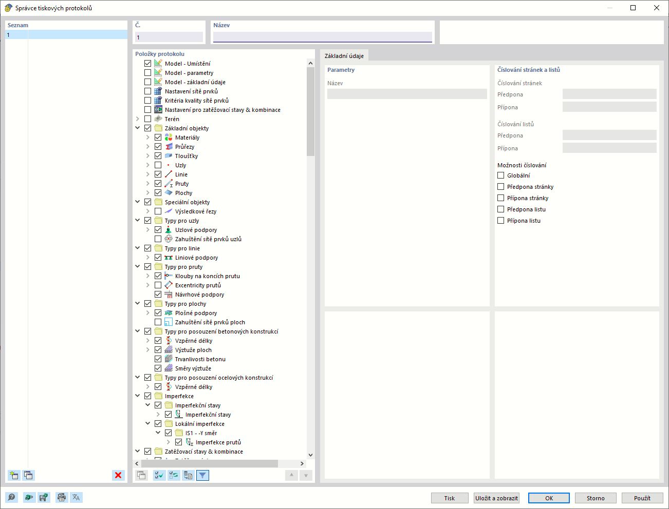 Dialog ' Správce tiskových protokolů '