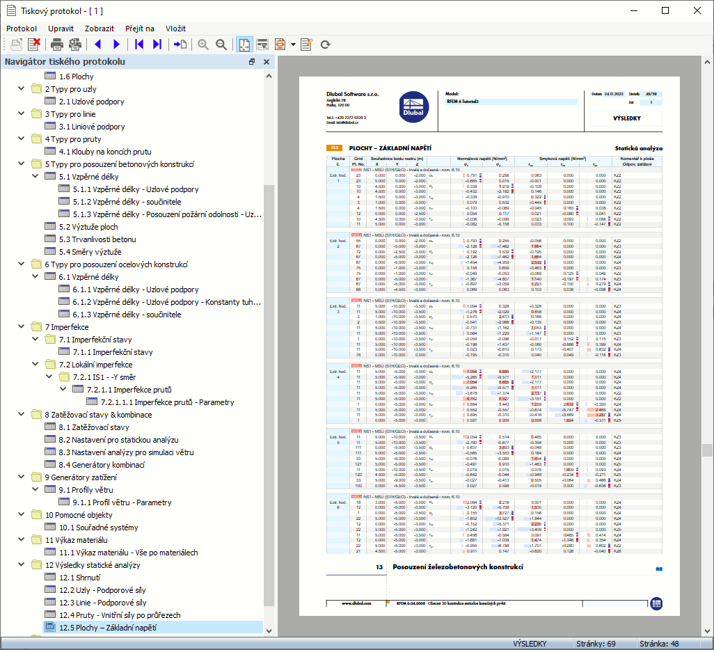 Extrémy návrhové situace v MSÚ po plochách