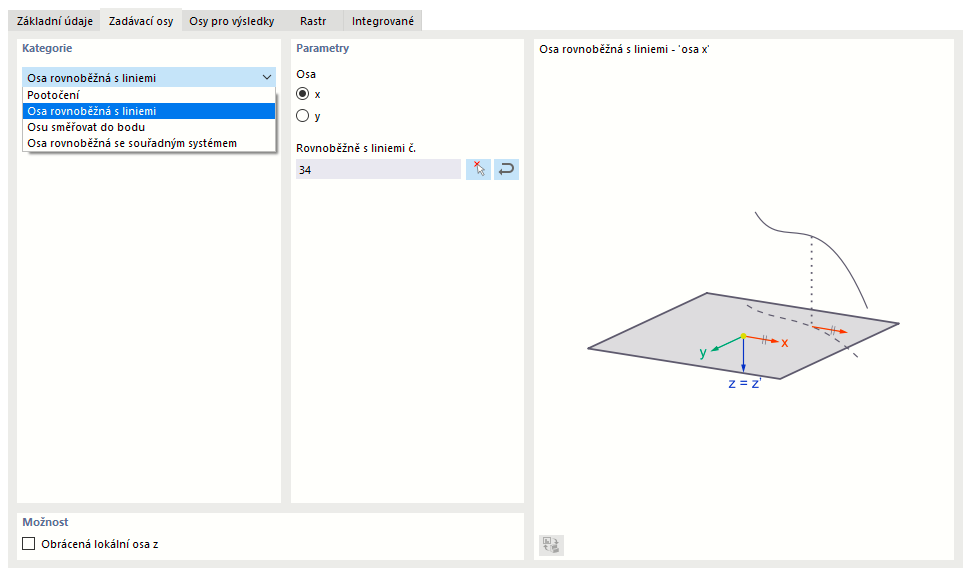 Zadání orientace vstupních os