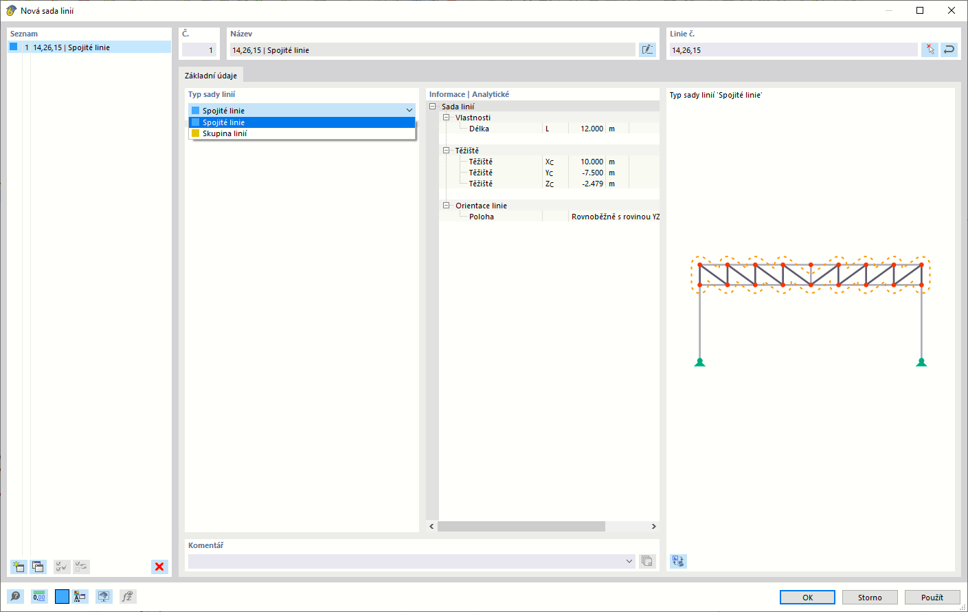 Dialog ' Nová sada linií '
