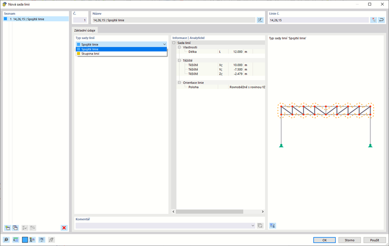 Dialog ' Nová sada linií '