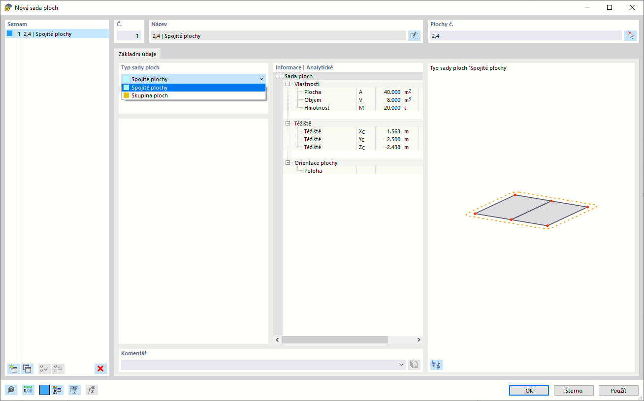 Dialog ' Nová sada ploch '