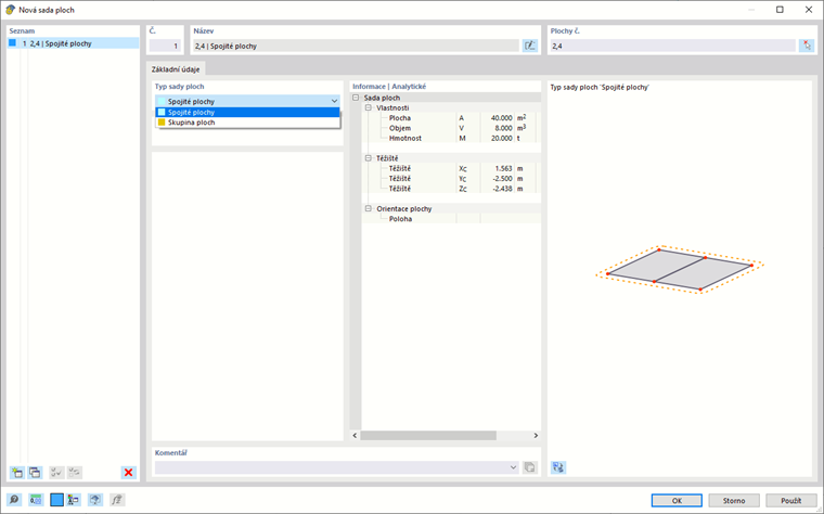 Dialog ' Nová sada ploch '