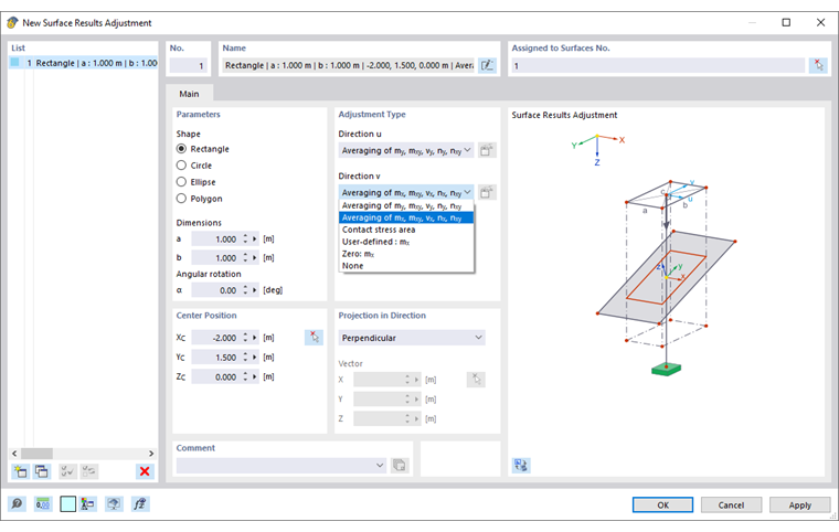 Dialog "Nová úprava výsledků plochy"