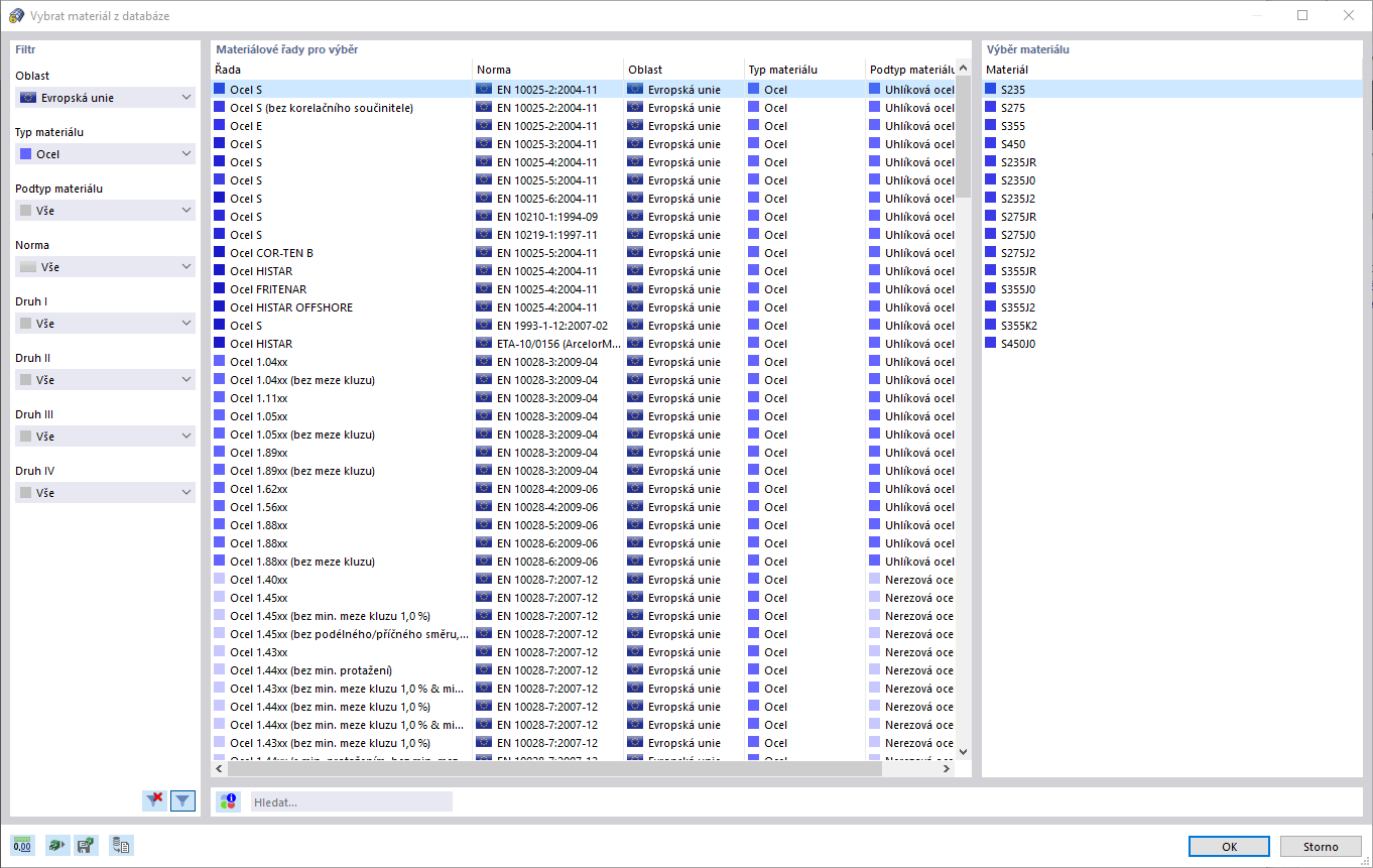 Funkce 001994 |Databáze průřezů a materiálů