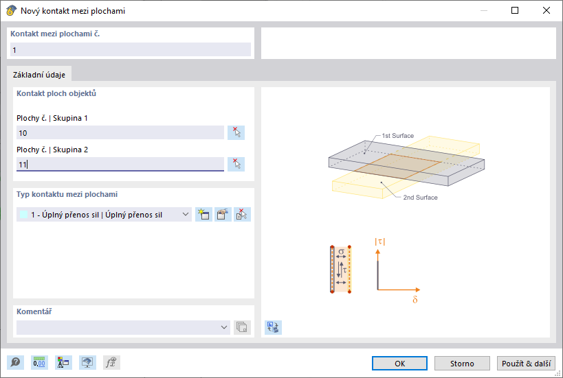 Dialog 'Nový kontakt mezi plochami'