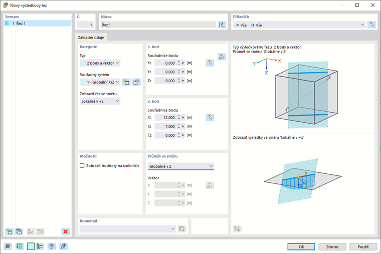 Dialog 'Nový výsledkový řez'