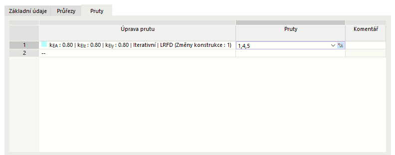 Zadání úpravy tuhosti pro pruty