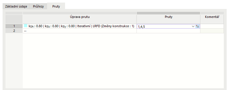 Zadání úpravy tuhosti pro pruty