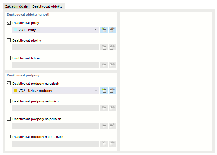 Deaktivace prutů a uzlových podpor