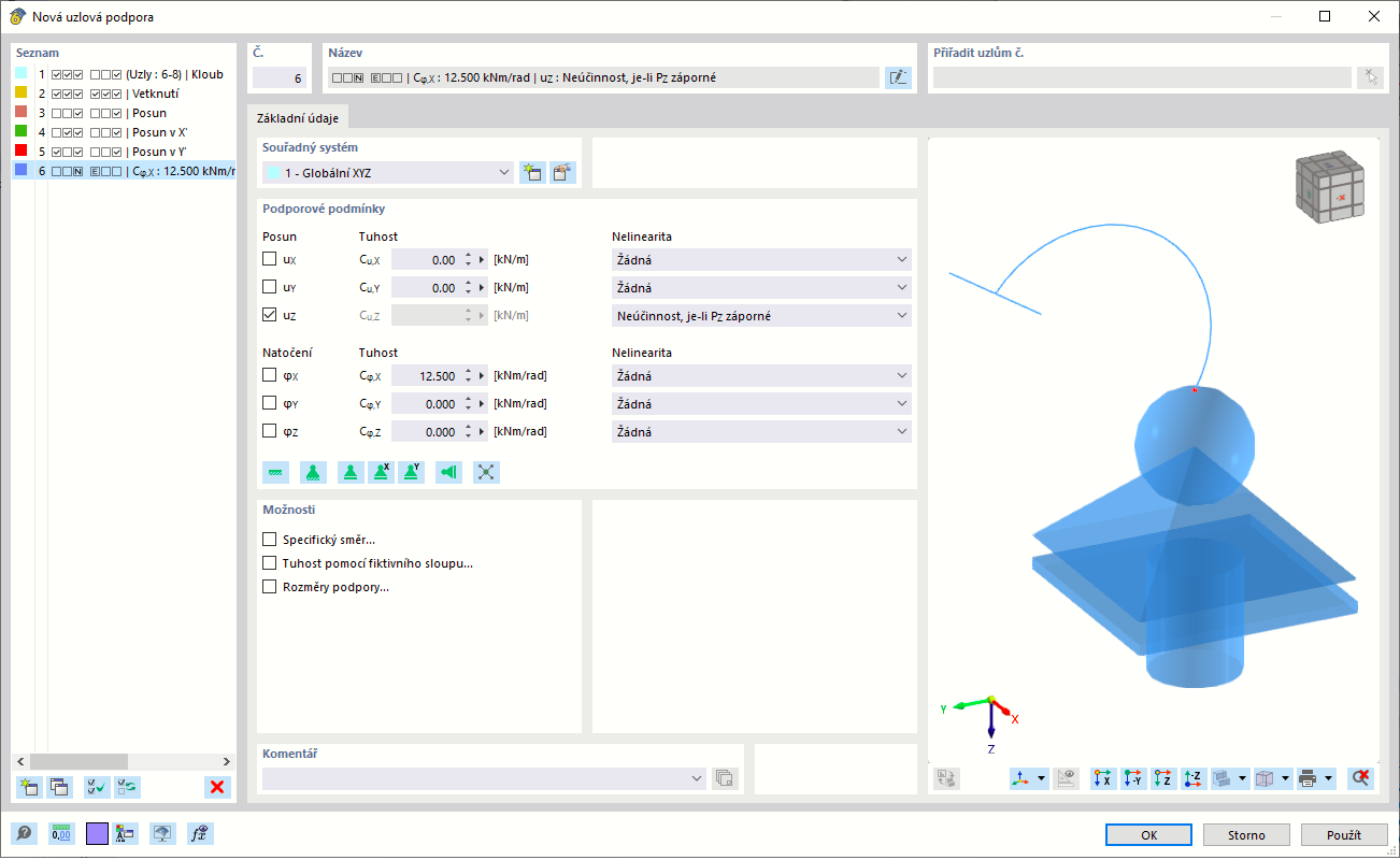 Dialog „Nová uzlová podpora“