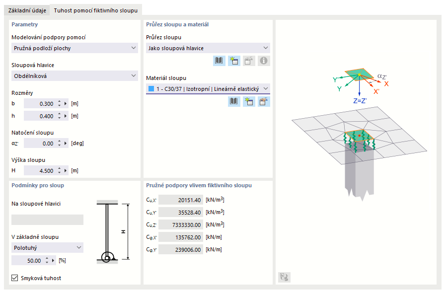 Zadání tuhosti pomocí fiktivního sloupu