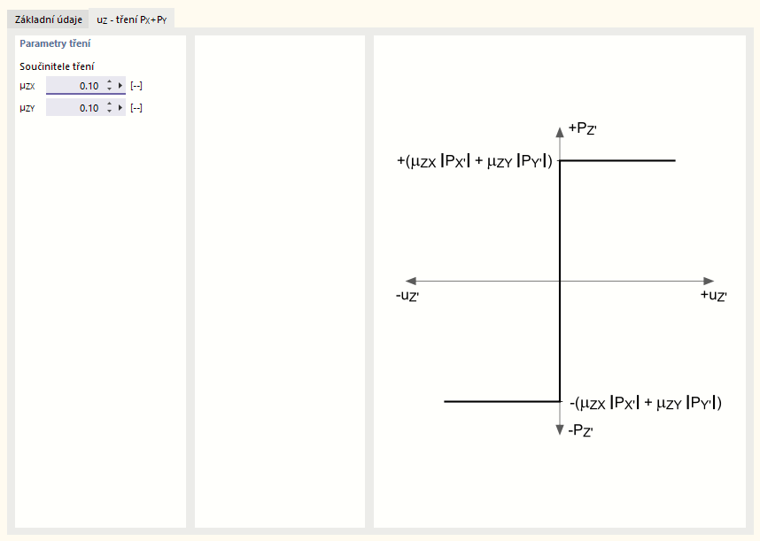 Zadání součinitelů tření
