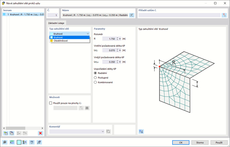 Dialog "Nové zahuštění uzlové sítě"