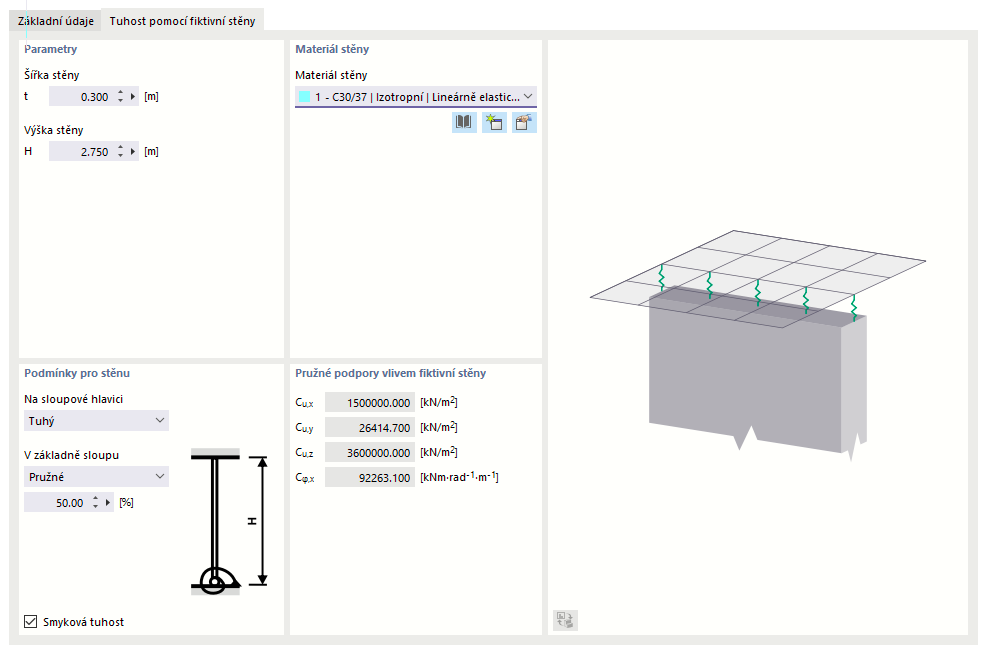 Zadání tuhosti pomocí fiktivního sloupu