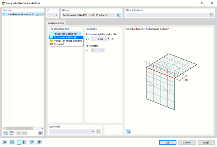 Dialog "Nové zahuštění sítě linií"