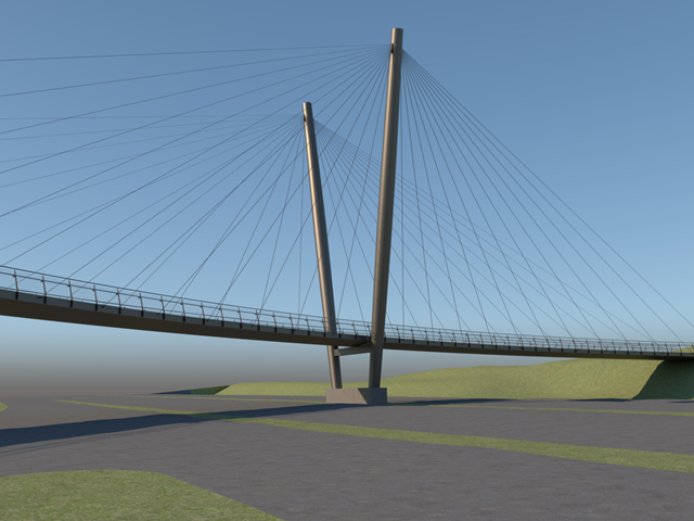 GT 000444 | Zakřivený zavěšený most: nový most na cyklostezce Ständerstraße - A8 v Mnichově