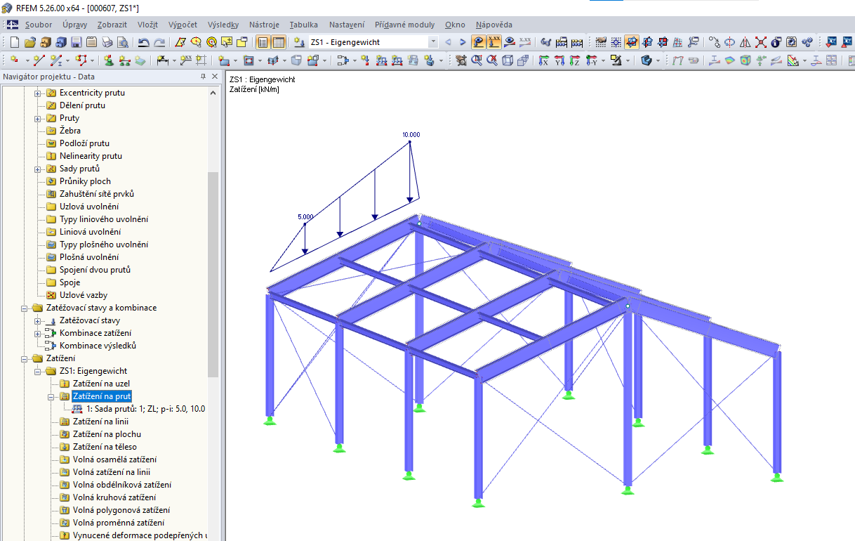 Zatížení na sadu prutů