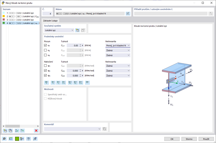 Dialog "Nový kloub na konci prutu"