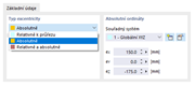 Výběr typu excentricity a zadání absolutních pořadnic